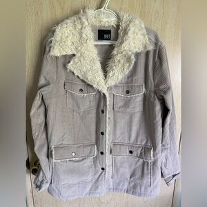 KUT from the Kloth Faux Fur Lined Classic Corduroy Jacket in Grey Sz Large